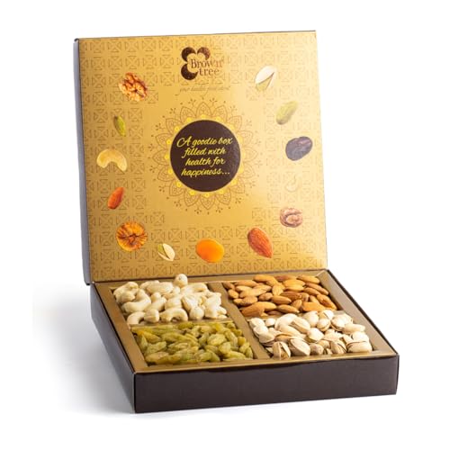 Image of Browntree Gold Square 4p (200g) | Fresh & Healthy Dry Fruit Gift Hamper| Almond, Cashewnut, Salt Pista, Raisins |Gifts Pack for Family,Friends | Corporate gifts | Unique Gifts for all celebration | Ideal for Birthday and Festive Gifting| Dry Fruit gift box