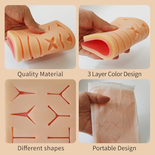 Image of 3 Pcs Suture Pad 3 Layer Suture Practice Pad with Wounds Suture Practice Kit, Hard to Rip, Tear or Break for Medical and Vet Students Veterinarian Nurses Training and Practice