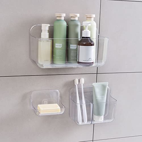 Ettori 3 Pack Shower Caddy,Soap Dish And Toothbrush Holder,Wall Mounted Rustproof Plastic Shower Storage For Inside Shower And Bathroom Shower Accessories-Clear #TOP14
