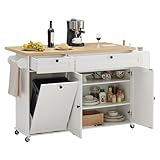 60' Kitchen Island with Power Outlet & Drop Leaf, Kitchen Rolling Island with Spice Rack & Towel Rack, Knife Holder, Kitchen Island Cart with Trash Storage Cabinet, Mobile Island Table for Kitchen