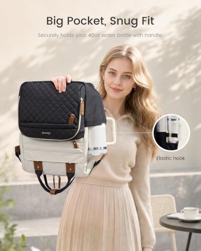 Image of LOVEVOOK Laptop Backpack Women Quilted Teacher Nurse Work Backpack Purse | Large Cup Holder, Professional Waterproof Travel Backpack, Urban Computer Bag Casual Daypack for College Business Office Gift