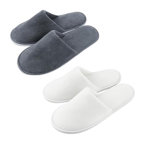 2 Pairs Soft Coral Fleece Hotel Slippers with 7mm Thick Sole, Disposable Travel Slippers for Guests, Home, Spa & Airplane, Lightweight & Packable
