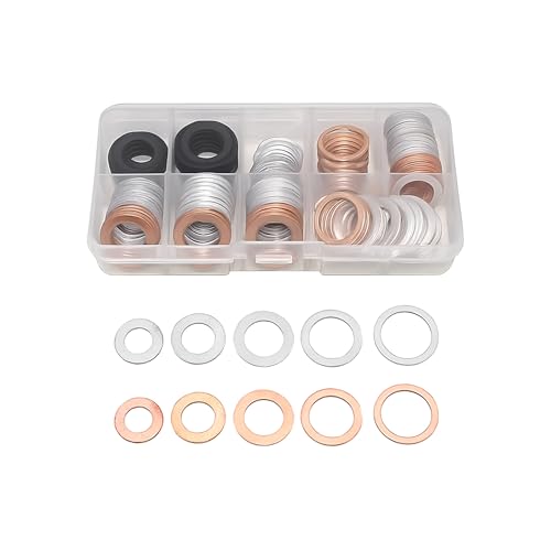 Image of Mandark Car Oil Drain Plug Crush Washer Assortment, 80PCS 10mm 12mm 14mm 16mm 18mm Auto Engine Fuel Pan Sealing Gasket Kit, Vehicle Oil Plug Seal Replacement Set Accessories, Universal Fit