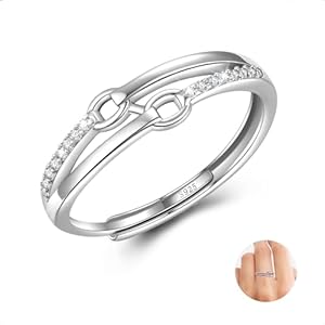 MUCCA 925 Sterling Silver Ring for Women Adjustable Silver Rings Cubic Zirconia Open Ring Double layer Rings Thumb Rings for Women Girl With Love Card