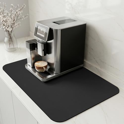 Coffee Mat Coffee Maker Mat Non-Slip Coffee Mat with Waterproof Rubber Backing Super Absorbent Coffee Machine Coffee Bar Mat Quick-Drying Dish Drying Mat (Black 30x50cm)