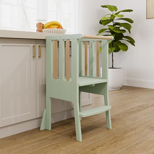 Image of Storkcraft Toddler Standing Tower Kitchen Step Stool, Sage /Driftwood