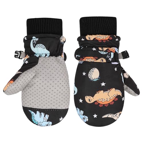 Zqxnt Manoplas de esquí de nieve para niños, resistentes al agua, guantes de esquí de invierno gruesos y cálidos, guantes de forro polar para niños de 2 a 4 años, correa ajustable para la muñeca