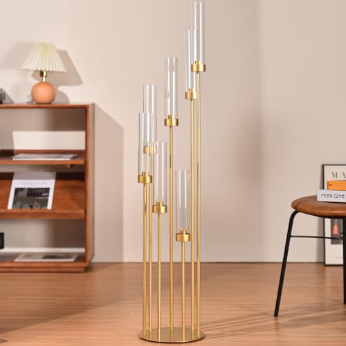 Wocadle WUS-YPYG7T-G(KQ)-4PCS 4Sets 7 Arms Floor Candelabra Wedding Centerpieces,Gold 48 Inch Tall Metal Candlestick Holders thumb #4