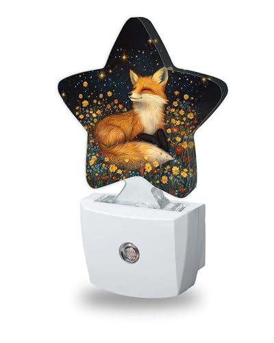Snowmolle Night Lights Plug Into Wall Decorative Fox Animal Nightlights for Kids Bedroom Wildflowers Energy Efficient Dusk-to-Dawn Sensor Sleep Friendly Lamp for Nursery Bathroom