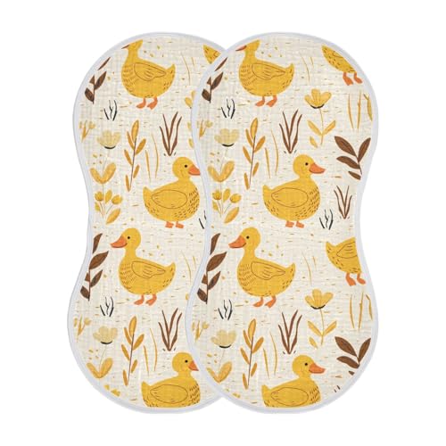 Cute Ducks Cotton Muslin Burp Cloths Large Breathable Baby Rags for Unisex Set of 2, 22x11in