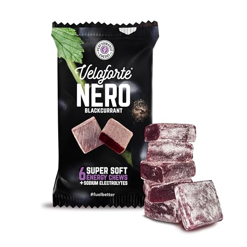 Veloforte Nero Energy Chews For Running Cycling Triathlon | Powerful natural ingredients. Great taste melt-in-mouth clean alternative to shots or gummies | Blackcurrant | 3-pack