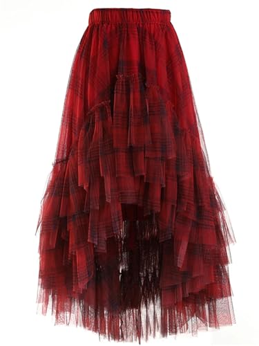 Women's Vintage Plaid Skirt, Asymmetric Hem A-Line Design4