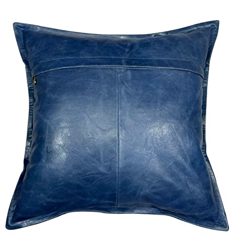 Rolendo Genuine Leather Decorative Throw Cushion Cover Modern Solid Luxury Pillow Cases For Couch Sofa Bed Blue Crunch 20X20 Pack Of 2 #TOP2