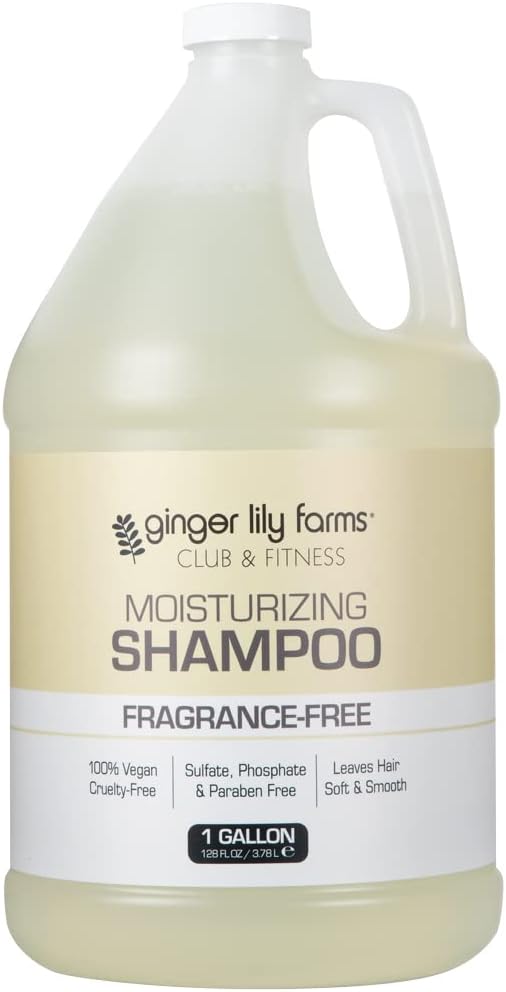 Ginger Lily Farms Club & Fitness Moisturizing Shampoo for All Hair Types, 100% Vegan & Cruelty-Free, Fragrance Free, 1 Gallon (128 fl oz) Refill