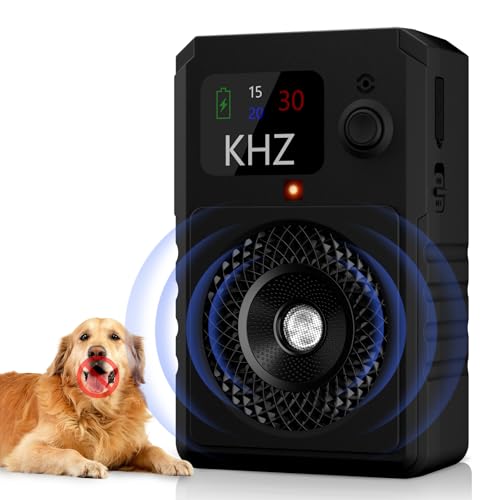 Antibell Ultraschall Gerät, 3 Modi Anti Bell Gerät Hunde, 55 Fuß, IPX5 wiederaufladbares Stopp Hundebell Gerät mit Farbdisplay, für den Innen-und Außenbereich geeignet–wirksam für Hunde aller Größen.