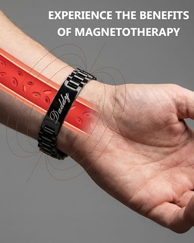 Image of Feraco Magnetic Hematite Bracelets for Men,Titanium Steel Link Bracelet Men's Personalized Jewelry Birthday Gift for DAD Father Husband Boyfriend