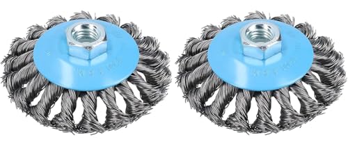 Image of Unibos | 2X Twist Knot Wire Brush - Angle Grinder Wire Brush Set For Paint & Rust Removal, Weld Cleaning, Stripping, Sanding work & Abrasive - Fits Any 115mm Angle Grinder With M14 Thread (2)