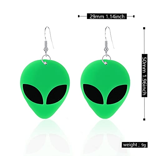 Acrylic Punk Green Alien Face Dangle Earrings Big Eye Space Aliens Statement Drop Stainless Steel Rave Earrings4