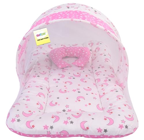 Image of Kwitchy New Born Bedding Combo of Baby Mattress with Net | Gaddi Set | Comforter (0-6 Months) Pink (4PCS Set)