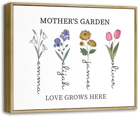 Personalized Mothers Day Idea Gifts for Mom Grandma Nana from Daughter Son Kids Custom Mothers Garden Birth Flowers Canvas Prints with Names Customized Mother's Day Birthday Gift
