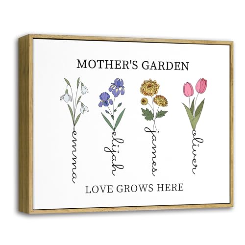Personalized Mothers Day Idea Gifts for Mom Grandma Nana from Daughter Son Kids Custom Mothers Garden Birth Flowers Canvas Prints with Names Customized Mothers Day Birthday Gift