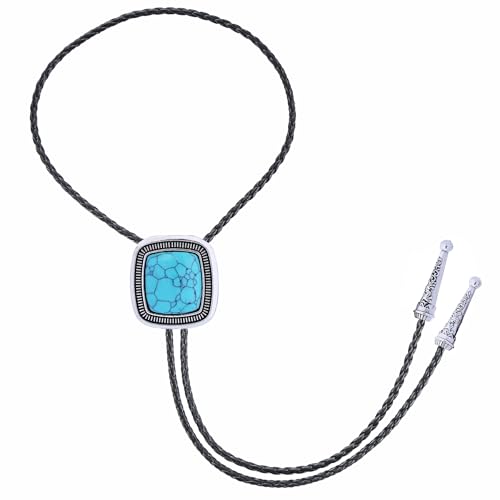 Image of Turquoise Bolo Tie for Men, Leather Braided Necktie Western Cowboy Bola Tie Costume Accessories for Men Women