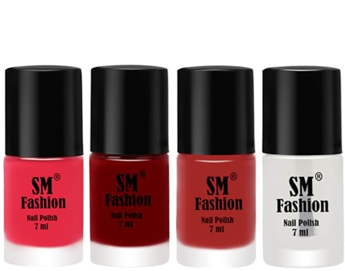 Image of Nail Polish Combo Set (Pack of 4) Quick Dry Gel Finish Nail Paint | Dark Pink,Dark Red,Dark Nude,Top Coat | 7 ml Each