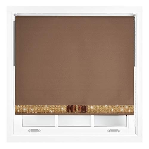 FURNISHED Persianas Opacas con Lazo Diamante - Persiana Enrollable Decorativa con diseño Brillante de Diamantes Marrón Cortar a Medida hasta 60W x 210L cm