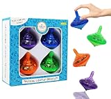 The Dreidel Company Four Hanukkah Musical Light-Up Dreidel Spinning Tops Set, Plays 2 Classic Hanukkah Songs, Assorted Colors (4-Pack)