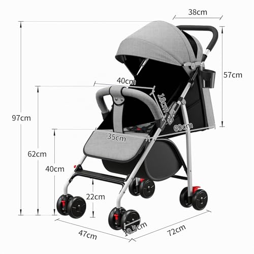 Miniatura 8 de Cochecito De Caña De Bebé Ultraligero, Compacto, Plegable E Inclinable Desde El Nacimiento Hasta 25 Kg, Con Sistema Trolley, Funda De Lluvia Y Capó Extensible, C-Gris