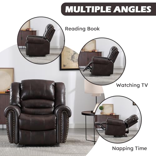 Image of CANMOV Leather Recliner Chair Set of 2, Classic and Traditional Manual Recliner Chair with Comfortable Arms and Back,Manual Single Recliner Sofa for Living Room, Dark Brown