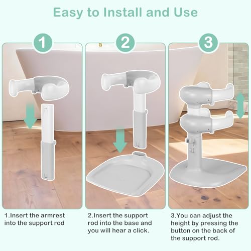 Image of Baby Shower Standing Support with Anti-Slip Base and Shower Head Holder, Adjustable Height /Width Baby Bath Stand, Easy to Install and Use Toddler Stand Up Shower Rack for 6-36 Months, Gray