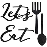 Biggun 4 Pcs Sturdy Wood EAT Sign Fork & Spoon with Hooks- Rustic Eat Sign Fork and Spoon Wall Decor...