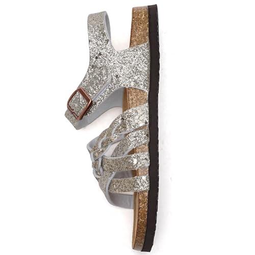 Image of Torotto Girls Sandals with Cork Footbed Adjustable Buckle Casual Slides Sandals Open Toes Flat for Kids Toddler