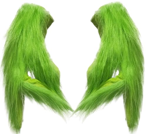 SINSEN Christmas Furry Gloves Green Giant Monster Christmas Cosplay Party Costume Accessory Props Party Favor for Adults