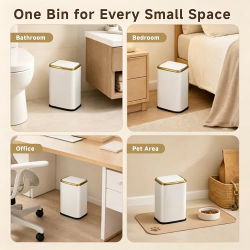 organizelink 2.1 Gal Slim Bathroom Trash Can with Swing Lid, Rustproof Stainless Steel Small Garbage Can for Narrow Spaces & Toilet Side, Dog Proof Odor Control Waste Basket for Bedroom/Office, White by organizelink - Used condition - Image 8