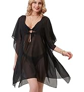 LA CARRIE Short Sleeve Swimsuit Coverups for Women Deep V-Neck Bikini Sheer Beach Swimwear Bathin...
