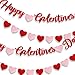 Red Glittery Happy Galentines Day Banner and Red Pink Glittery Heart Garland Banner Romantic Decorations No DIY Valentines Day Bunting Photo Props Girls Party Favors Ladies Galentines Theme Decor