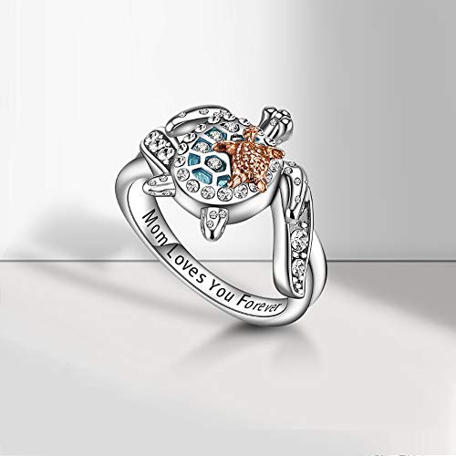 Daughter Mothers Ring With Cz Personalized Sea Turtle Platinum Plating Rings For Mom Gift (Jqwl) （Size:7） #TOP1