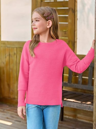 Image of Haloumoning Girls Fall Sweater Kids Ribbed Knit Split Pullover Tops 5-14Y
