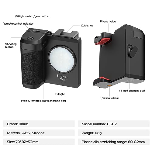 Image of ULANZI CG02 Upgraded Smartphone Camera Shutter Handle Grip w Detachable Wireless Bluetooth Remote Control,Three-Gear Adjustable Fill Light for iPhone Samsung Google OnePlus Phones Video /Photo Shooting