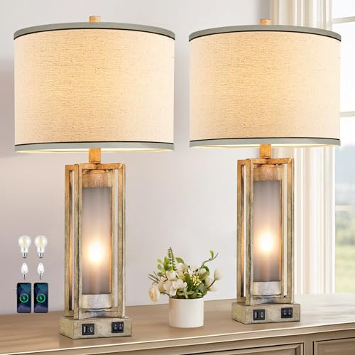 RORIANO 25" Set of 2 Farmhouse Table Lamps for Living