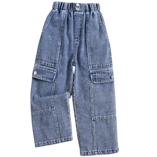 Toddler Little Kids Girl Jean Pants Elastic Waist Wide Leg Denim Pants Summer Spring Ripped Trousers with Pockets
