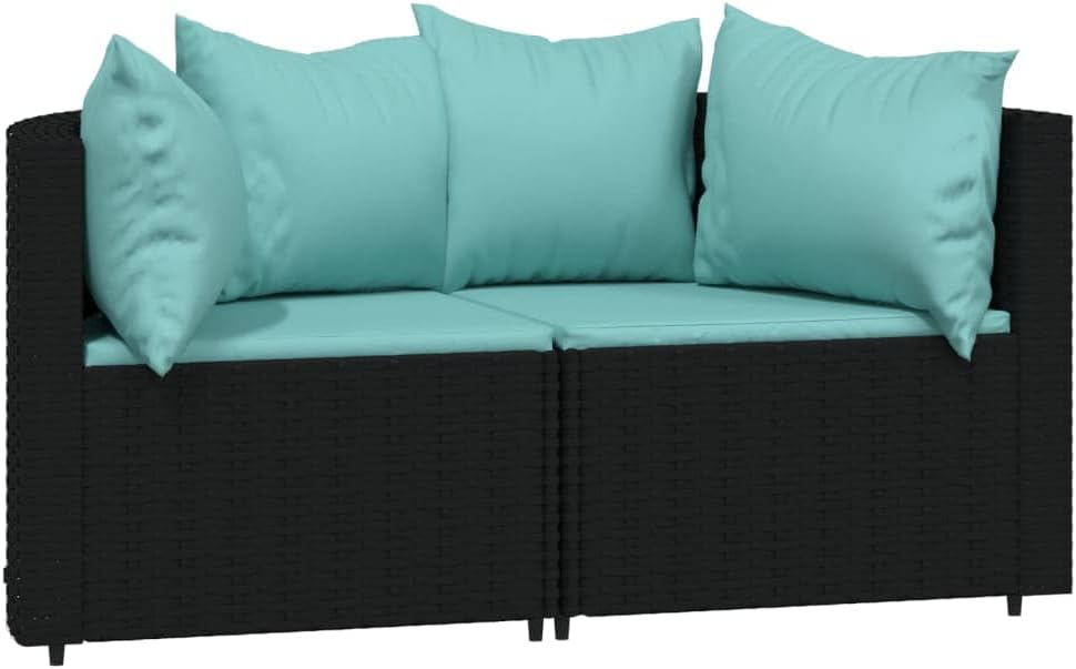 3 Piece Patio Lounge Set with Cushions Black Poly Rattan Patio Sofa Outdoor Sofa Balcony Sofa for patios, Decks, Balconies