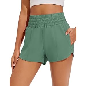 PINSPARK Damen Sport Shorts High Waist Laufshorts 2 in 1 Kurze Sporthose Laufen Yoga Fitness Jogging Trainingshose mit Reißverschlusstasche
