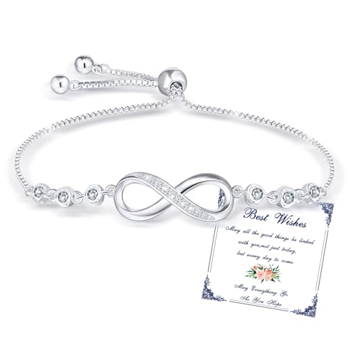 Esmoly Pulsera Mujer Infinity Bracelet Brazalete Plata con 5A Circonia y 12 tipos de Piedras Naturales Ajustable Regalos Originales Para Mujer Niña (04)