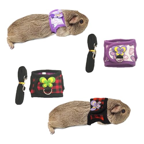 Image of 2 Pack Guinea Pig Harness and Leash, Adjustable Anti-Escape Vest for Guinea Pigs, Rats, Ferrets, Chinchillas,Lizards, Squirrels, Comfortable Harnesses for Outdoor Walking(Purple&Red,M)