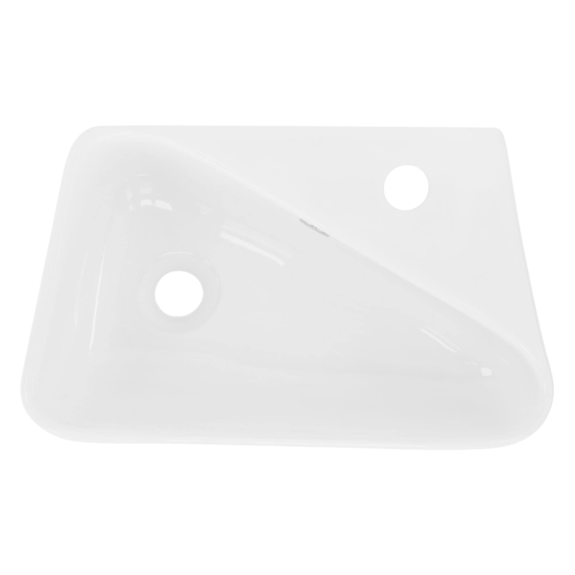 ML-Design Lavabo de Cerámica 45x27x13 cm Angular con Desagüe Blanco Fregadero con Orificio de Grifo a la Derecha Pared o Sobre Encimera Pila Moderna Lavamanos para Baño o Aseo con Rebosadero