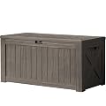 Devoko 120 Gallon Deck Box Resin Outdoor Storage Box Waterproof for Patio, Large Outdoor Storage Bench Lockable for Outside (Deep Brown)