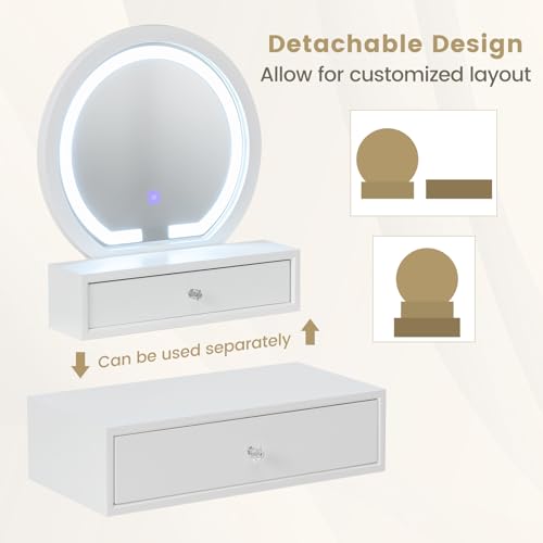 CHARMAID Vanity Mirror with Storage - White Table Top Vanity Mirror with Lights, 3 Color Adjustable Lighting, Desktop Makeup Mirror with 2 Drawers, 20" Tabletop Vanity for Dresser Top Small Bedroom